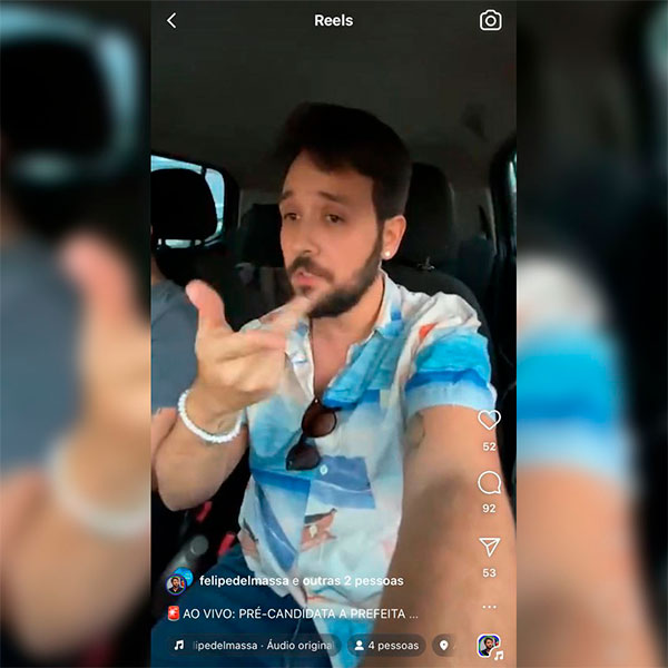 Divulgação - Felipe Del Massa faz live sem cinto de segurança com veículo em movimento - Foto: Reprodução/Instagram